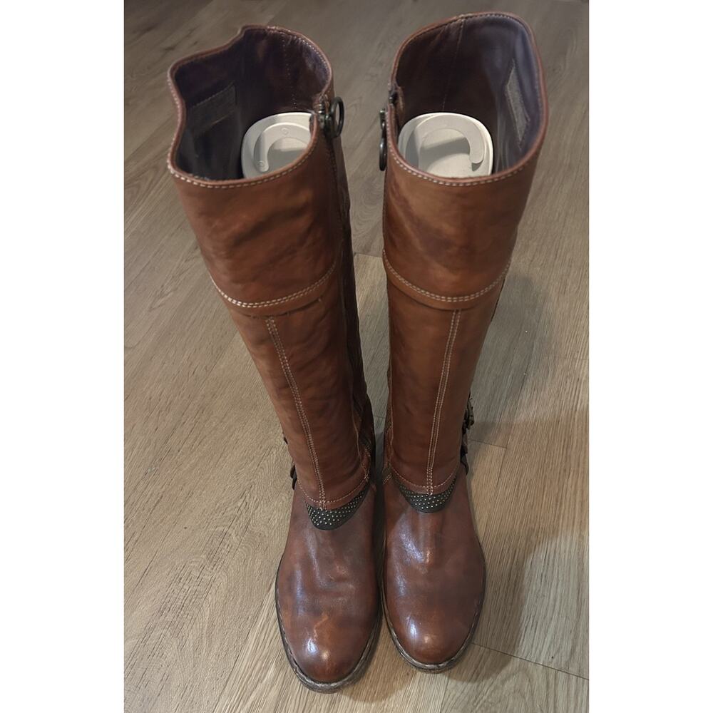 Area Forte Women's Cognac Studded Leather Knee-High Riding Boots Italy-Sz 38/8US - Picture 3 of 7